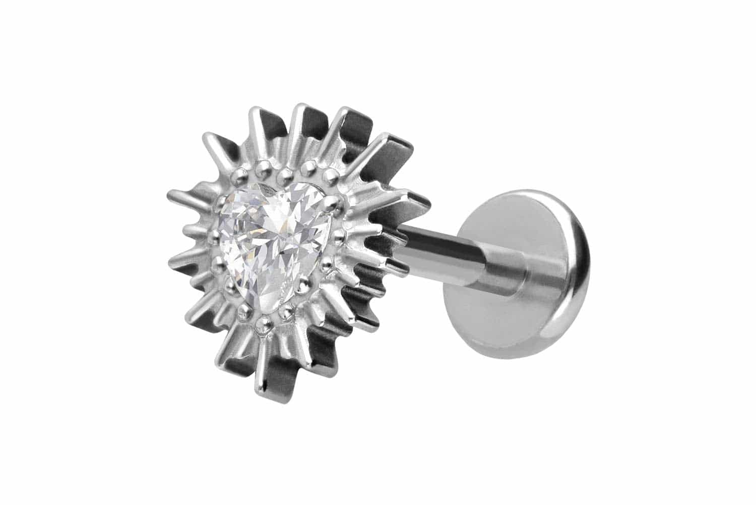 Titan Labret Piercing mit Push Fit KRISTALLHERZ + SONNENSTRAHLEN